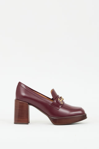 Tod's Burgundy Leather Double T Heeled Loafer