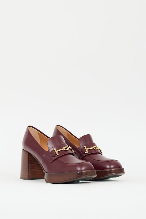 Tod's Burgundy Leather Double T Heeled Loafer