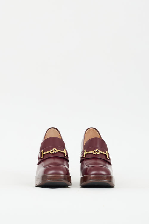 Tod's Burgundy Leather Double T Heeled Loafer