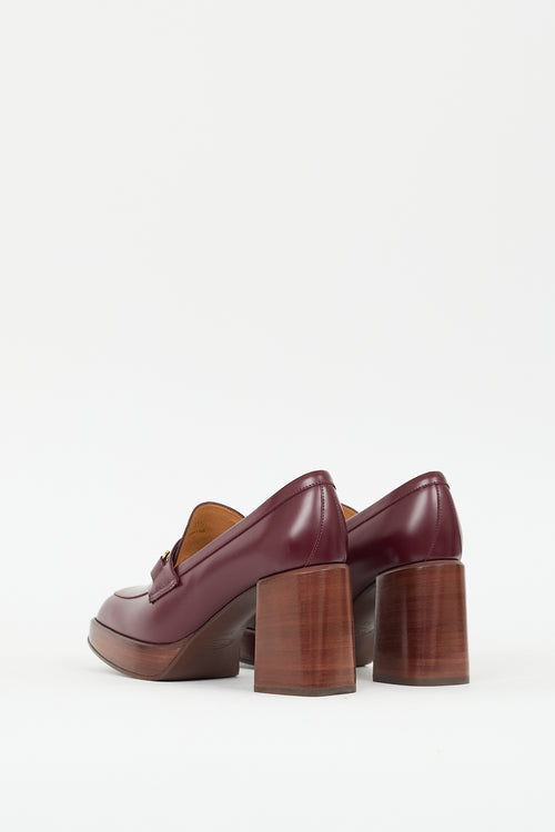 Tod's Burgundy Leather Double T Heeled Loafer