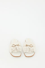 Tod's Cream Leather Kiltie Fringe Slide