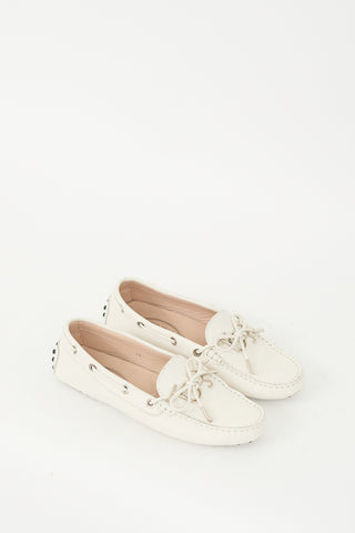 Tod's Cream Textured Leather Gommino Embellished Loafer