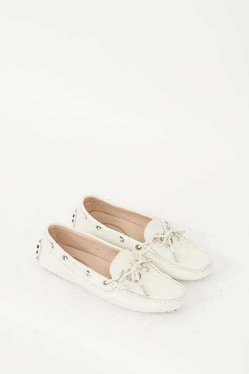 Tod's Cream Textured Leather Gommino Embellished Loafer