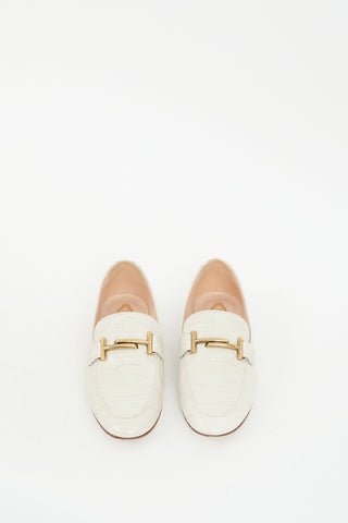 Cream Embossed Leather Double T Loafer
