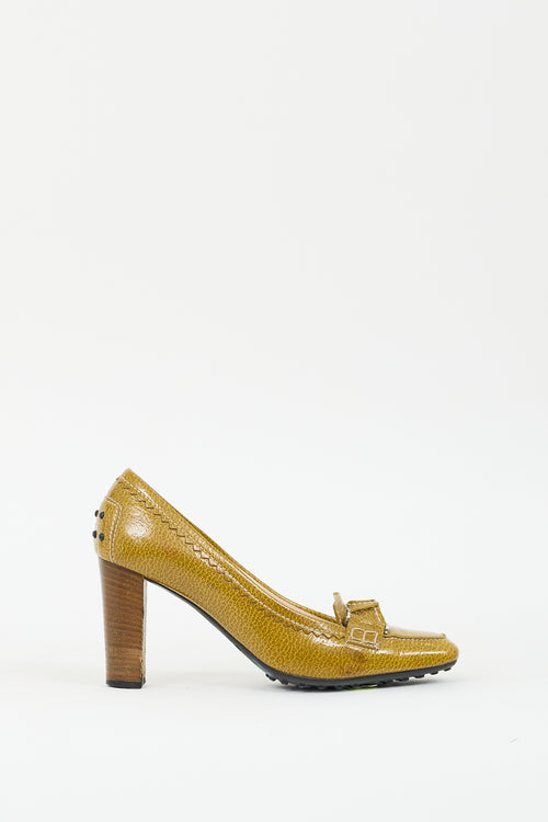 Tod's Green Pebbled Leather Heeled Loafer