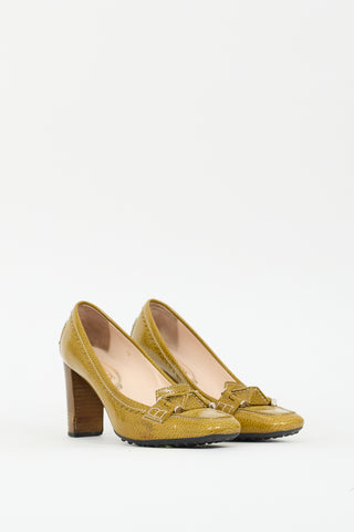 Tod's Green Pebbled Leather Heeled Loafer