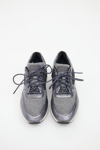 Tod's Grey Leather Paneled Mesh Sneaker