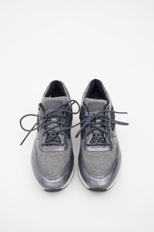 Tod's Grey Leather Paneled Mesh Sneaker