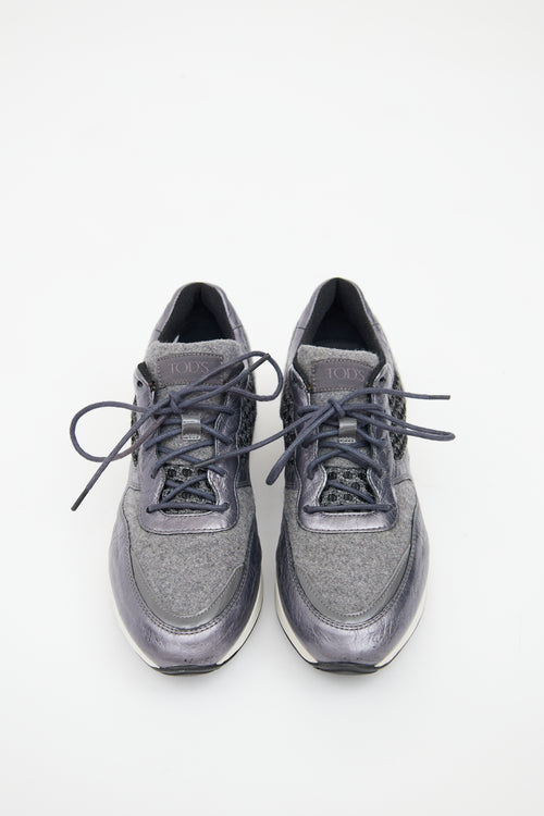 Tod's Grey Leather Paneled Mesh Sneaker