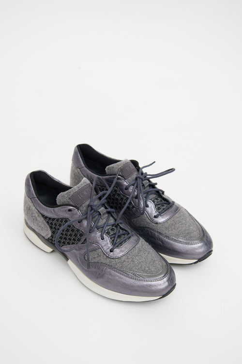 Tod's Grey Leather Paneled Mesh Sneaker