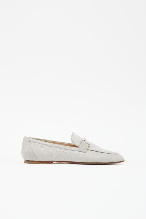 Tod's Leather Glitter Double T Loafer