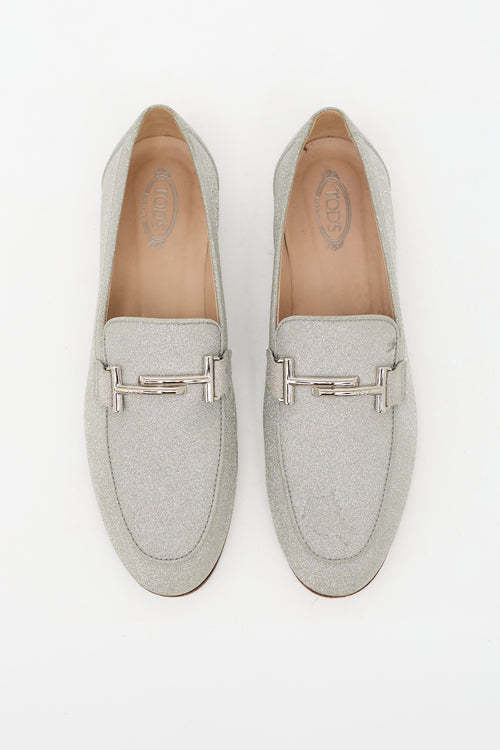 Tod's Leather Glitter Double T Loafer