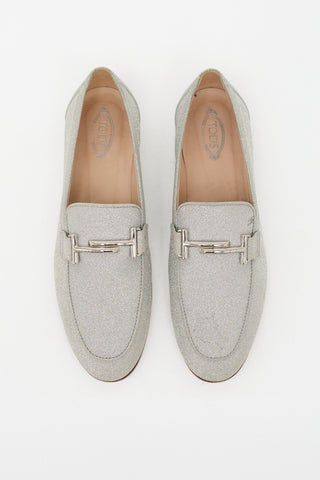 Tod's Leather Glitter Double T Loafer