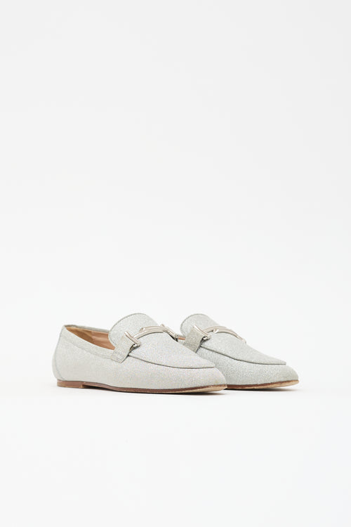 Tod's Leather Glitter Double T Loafer