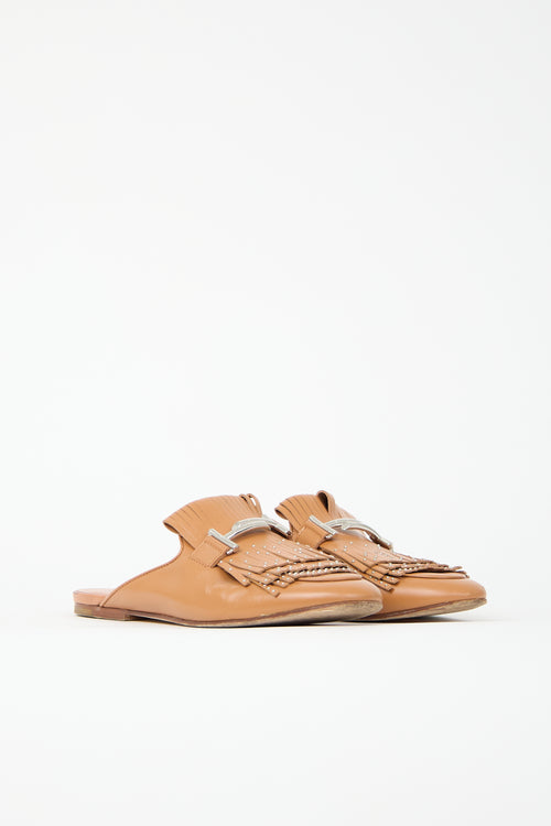 Tod's Leather Double T Fringe Mule