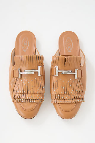 Tod's Leather Double T Fringe Mule