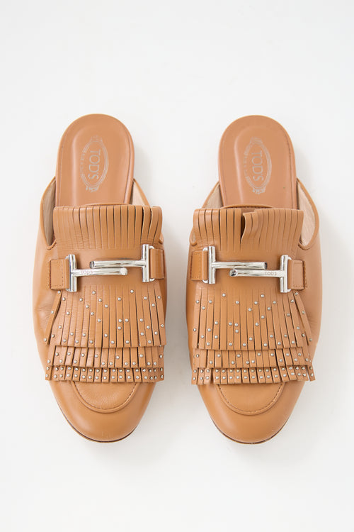 Tod's Leather Double T Fringe Mule
