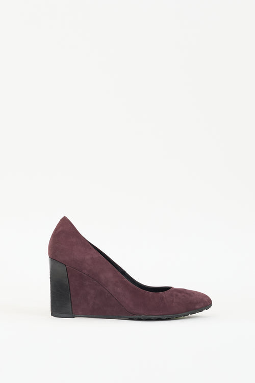 Tod's Purple & Black Suede Wedge Pump