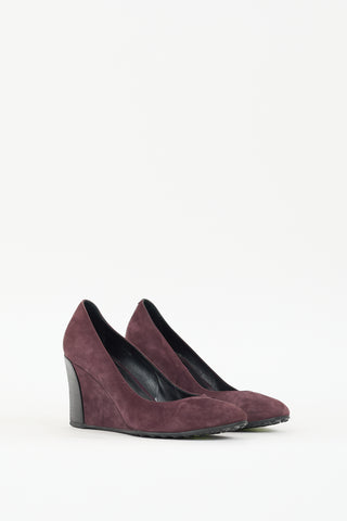 Tod's Purple & Black Suede Wedge Pump