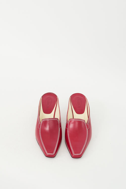 Tod's Red Leather Tapered Mule