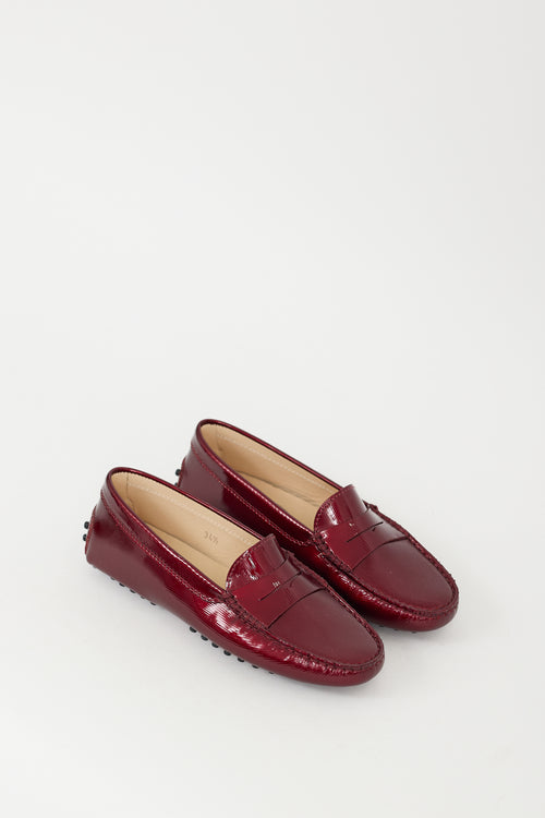 Tod's Red Textured Patent Leather Penny Loafer