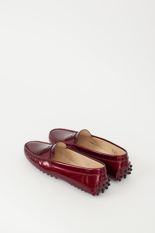 Tod's Red Textured Patent Leather Penny Loafer