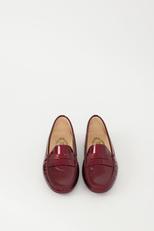 Tod's Red Textured Patent Leather Penny Loafer