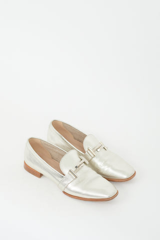 Tod's Silver Leather Double T Loafer