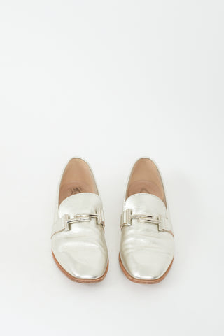 Tod's Silver Leather Double T Loafer