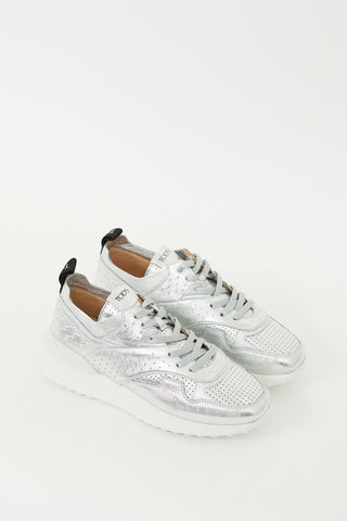 Tod's Silver Leather Drilled Perforated Sneaker