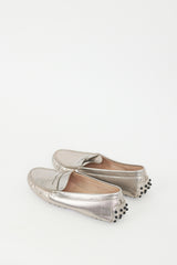 Tod's Silver Textured Metallic Leather Penny Loafer
