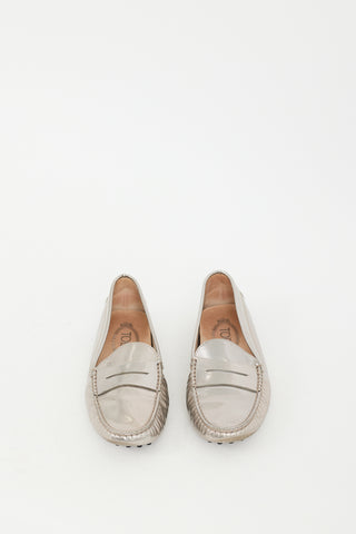 Tod's Silver Textured Metallic Leather Penny Loafer