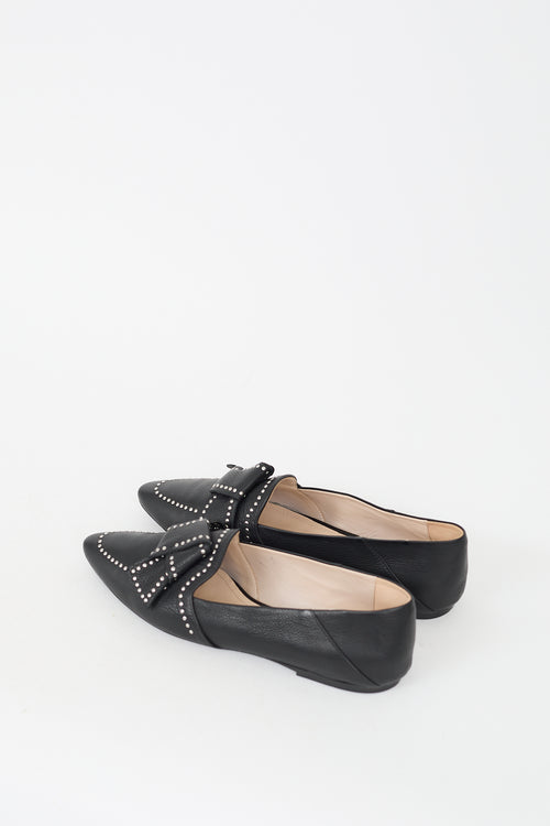 Tod's Black Leather Studded Bow Flat