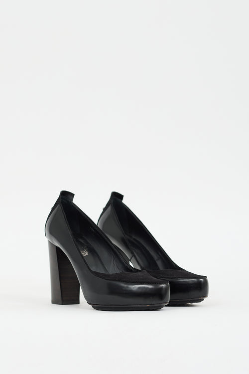 Tod's Black Suede & Leather Platform Pump