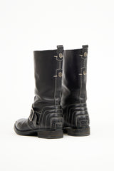 Tod's Black Leather White Stitched Moto Boot
