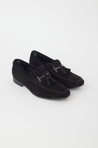 Tod's Black Suede Tassel Loafer