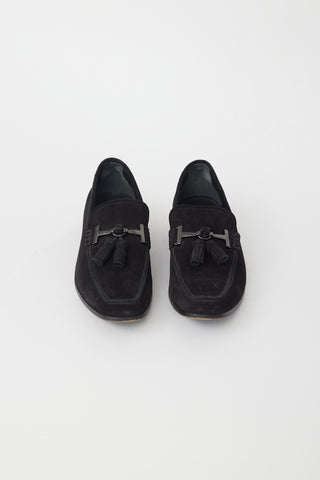 Tod's Black Suede Tassel Loafer