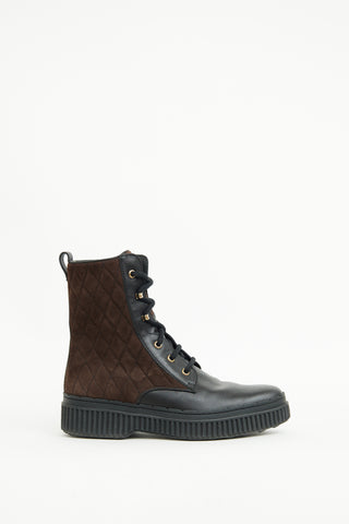 Tod's Black & Brown Quilted Ankle Boot