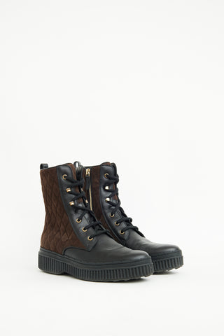 Tod's Black & Brown Quilted Ankle Boot