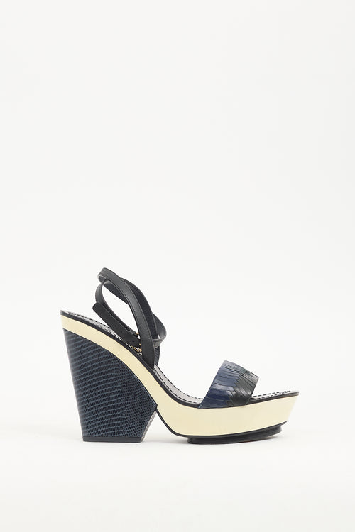 Tory Burch Navy & Cream Leather Sandal