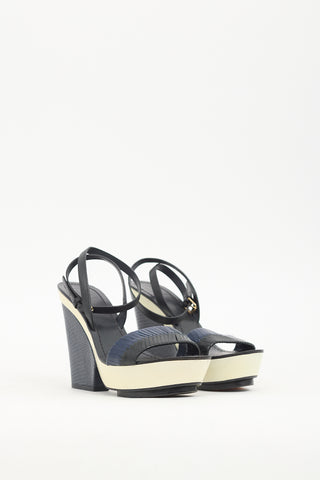 Tory Burch Navy & Cream Leather Sandal