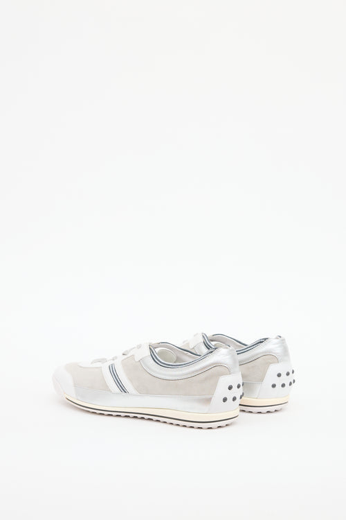 Tod's White & Silver Glitter Sneaker