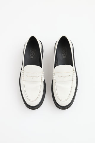 Tod's White Patent Leather Carrarmato  Loafer