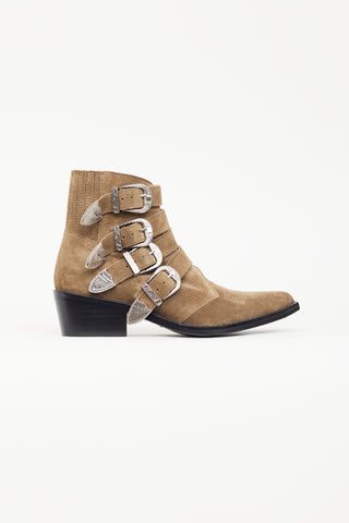 Toga Pulla Beige Suede & Silver Buckle Ankle Boot