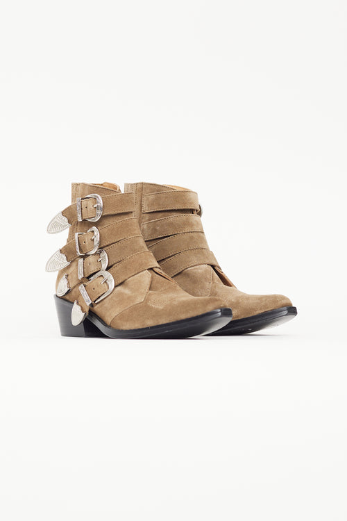 Toga Pulla Beige Suede & Silver Buckle Ankle Boot