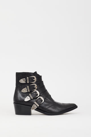 Toga Pulla Black Leather & Silver Buckle Cowboy Boot