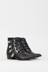 Toga Pulla Black Leather & Silver Buckle Cowboy Boot