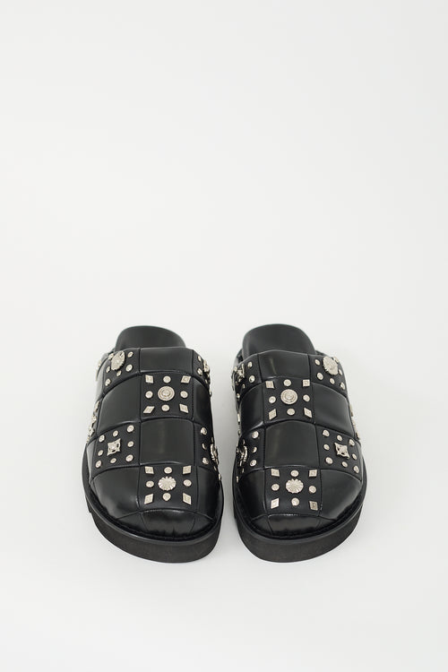 Toga Virilis Black Leather Studded Mule