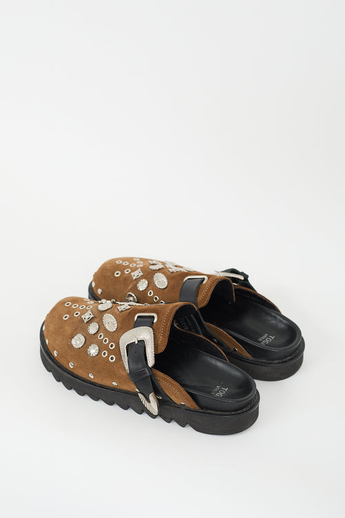 Toga Virilis Brown Suede Embellished Buckle Sabot Mule