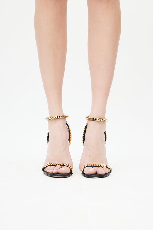 Tom Ford Black & Gold Chain Strappy Heel